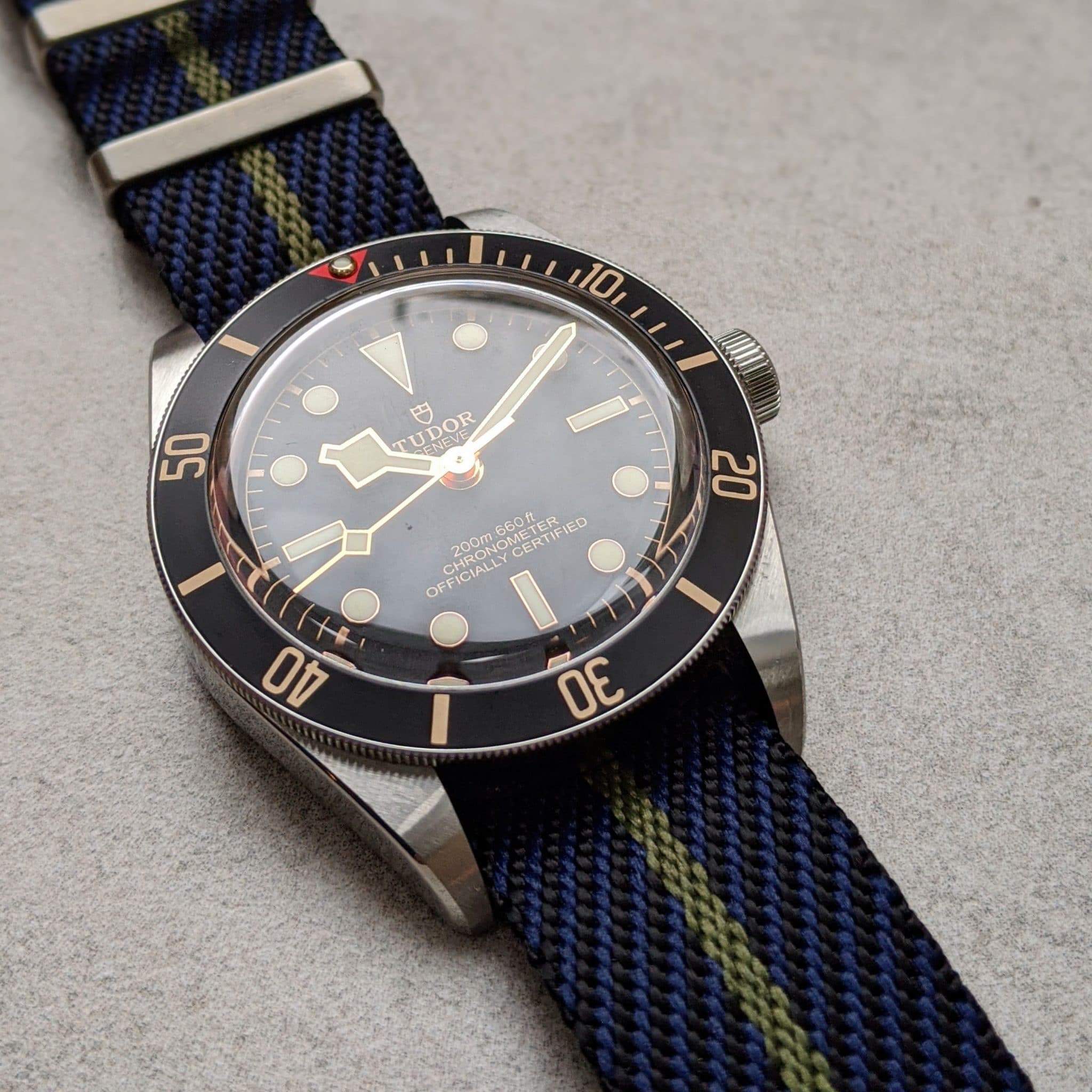 Woven Nylon Single Pass Strap - Navy, Black & Green - The Strap Tailor