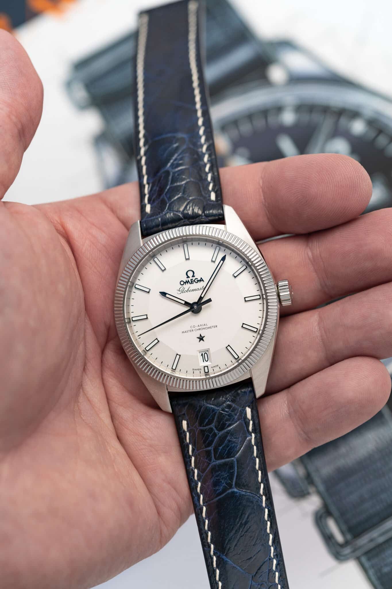 Ostrich Shin Watch Strap - Midnight Blue & Cream - The Strap Tailor