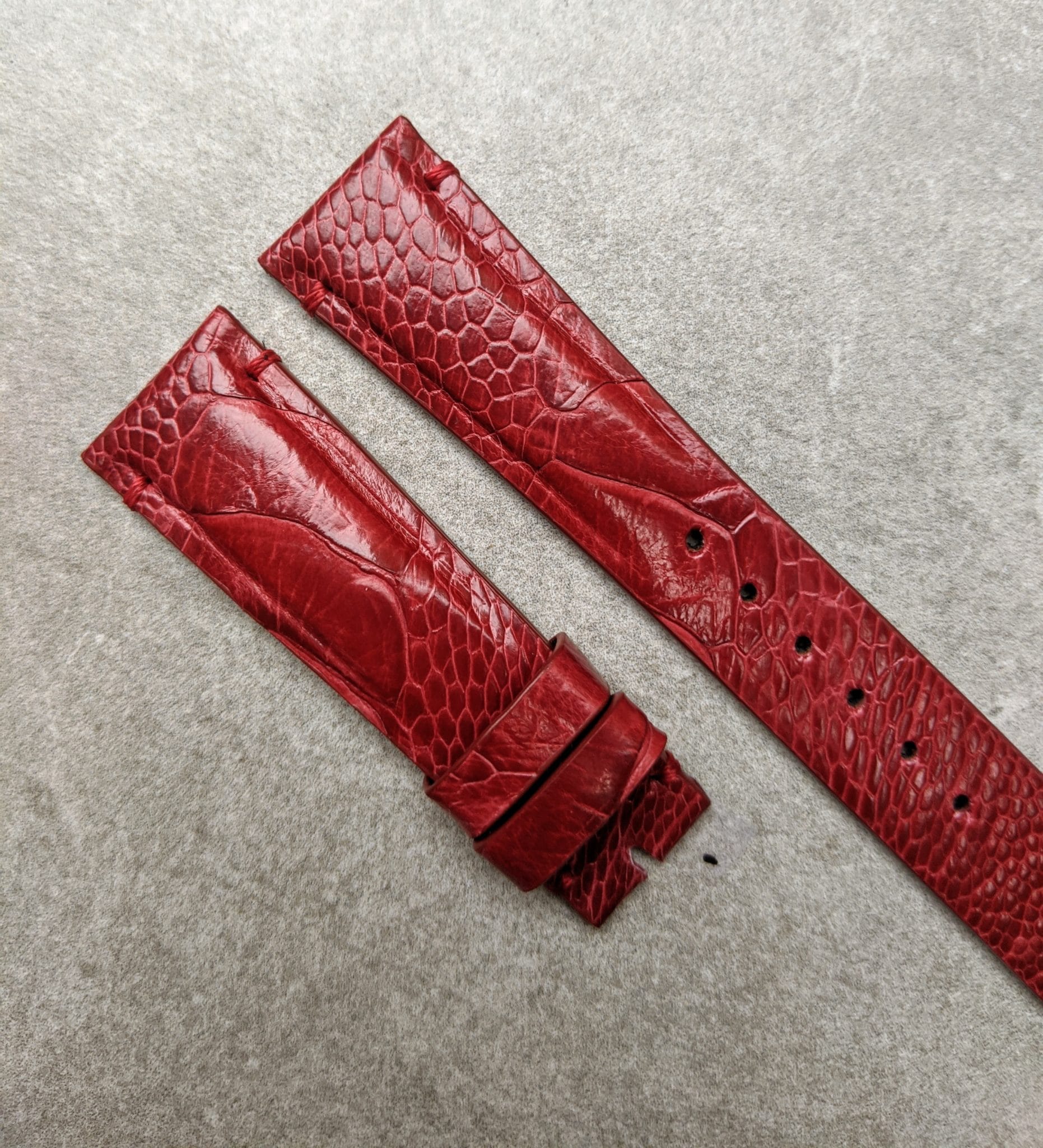 Ostrich Shin Watch Strap - Minimal Stitch - Burgundy - The Strap Tailor