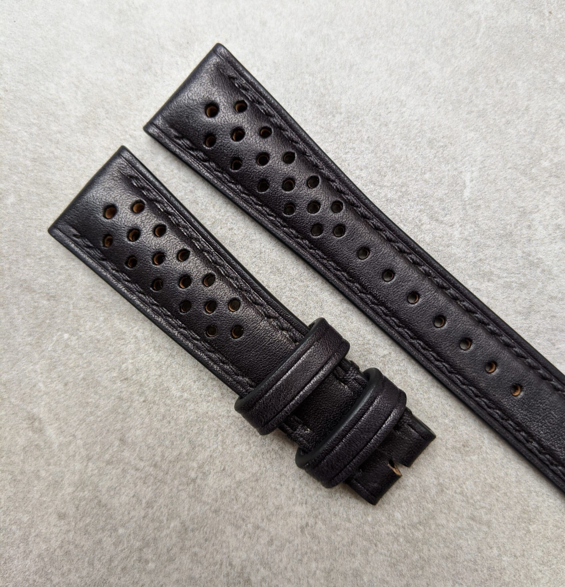 French Calfskin Rally Watch Strap - Black - The Strap Tailor