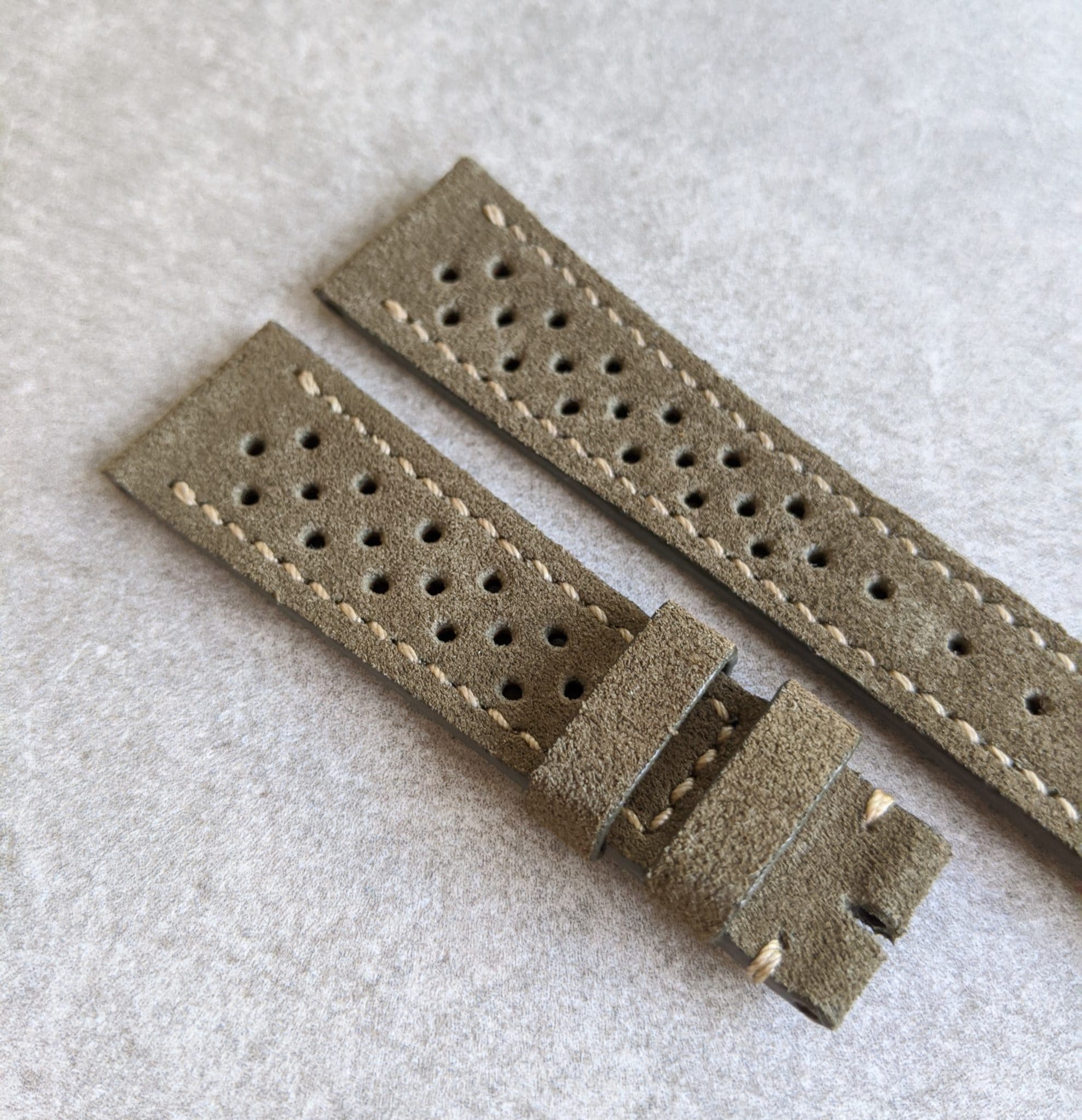 Stitched Suede Rally Strap - Olive Green - The Strap Tailor