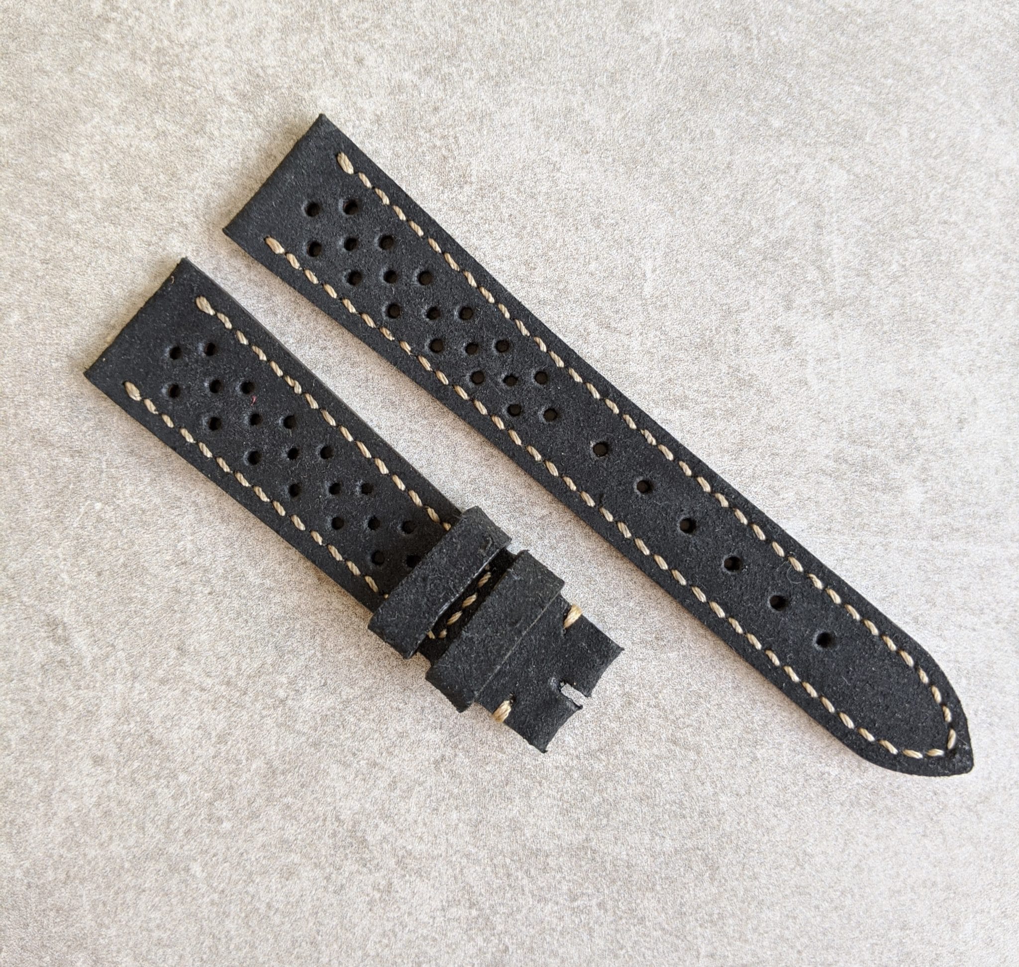 Stitched Suede Rally Strap - Black - The Strap Tailor