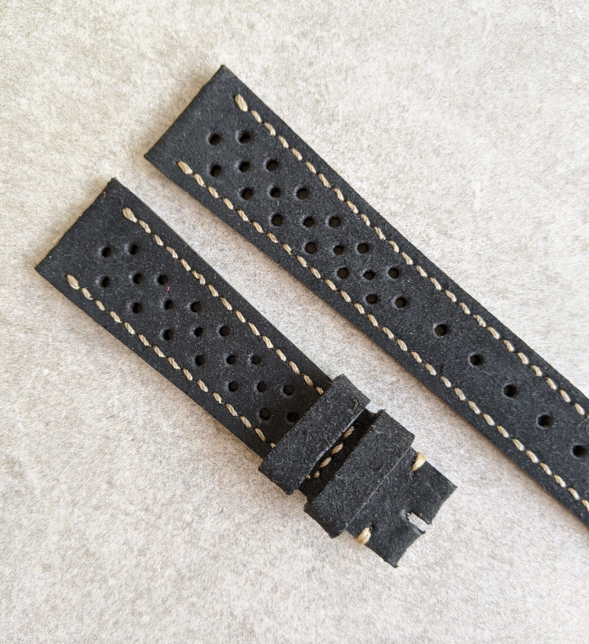 Stitched Suede Rally Strap - Black - The Strap Tailor