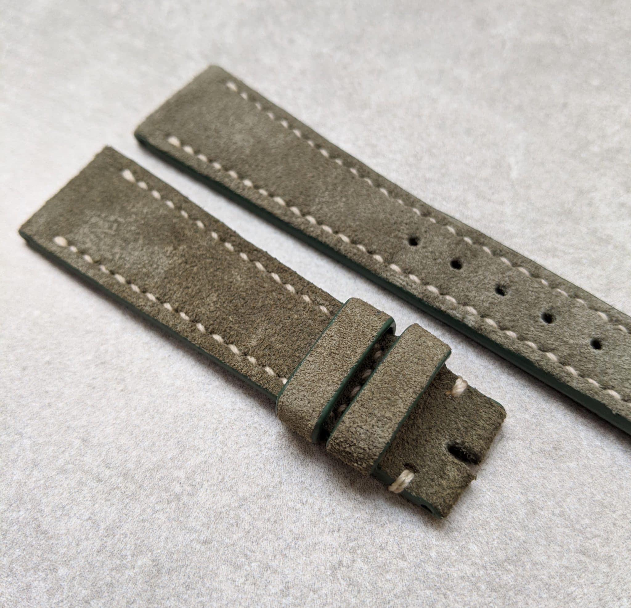 Stitched Suede Strap - Olive Green - The Strap Tailor