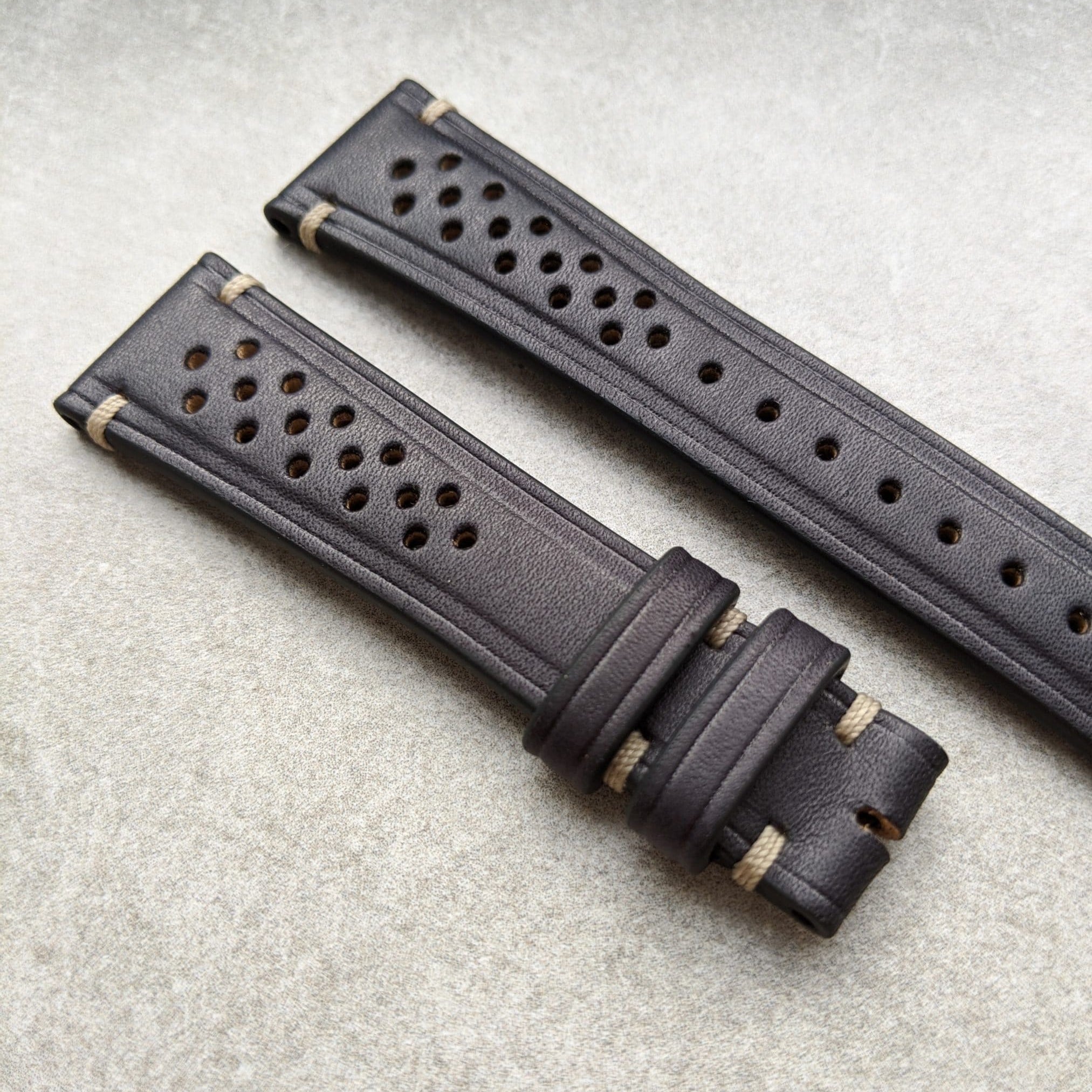 French Calfskin Minimal Stitch Rally Strap - Black - The Strap Tailor