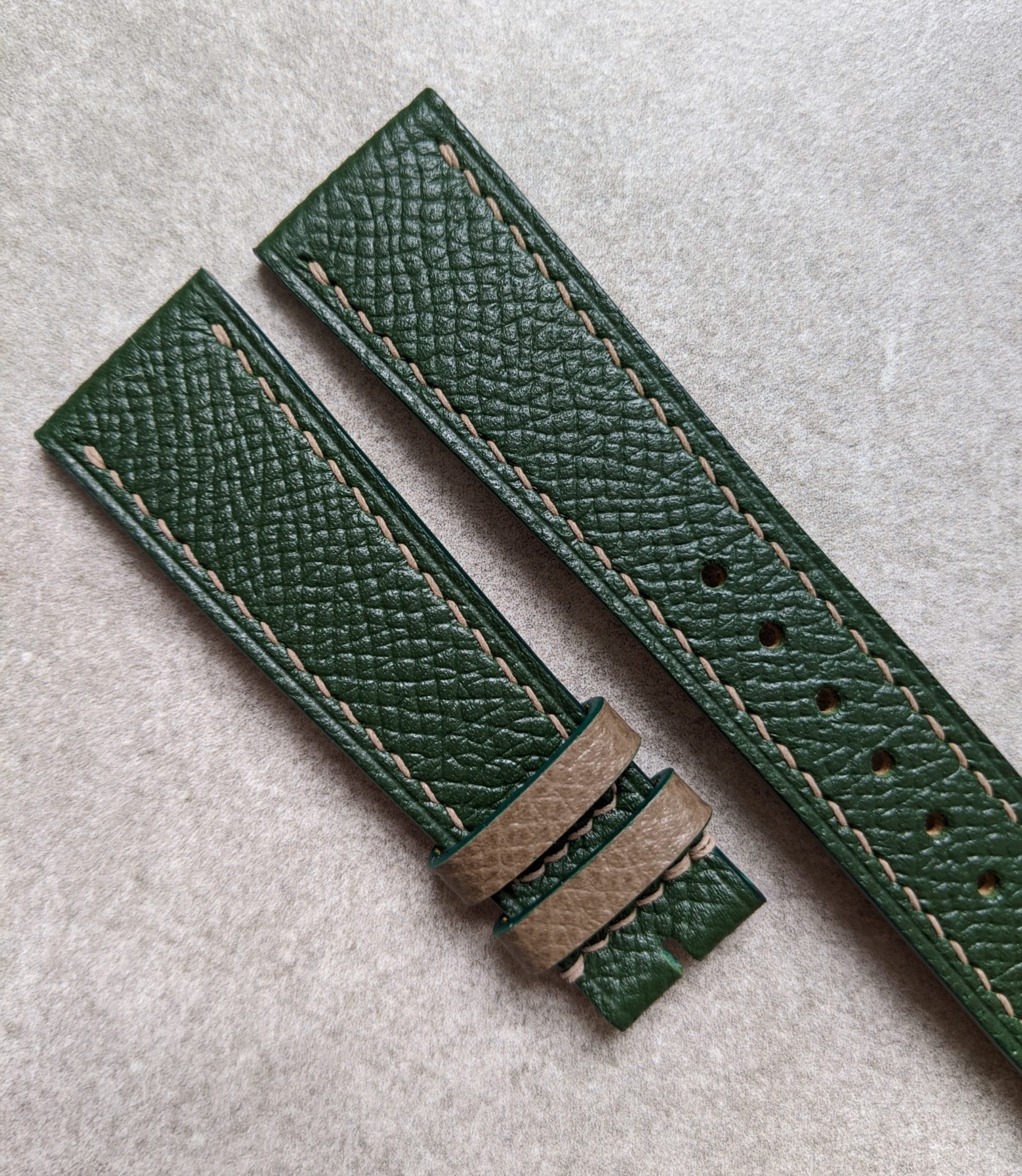 Epsom Calfskin Watch Strap - Forest Green & Taupe - The Strap Tailor