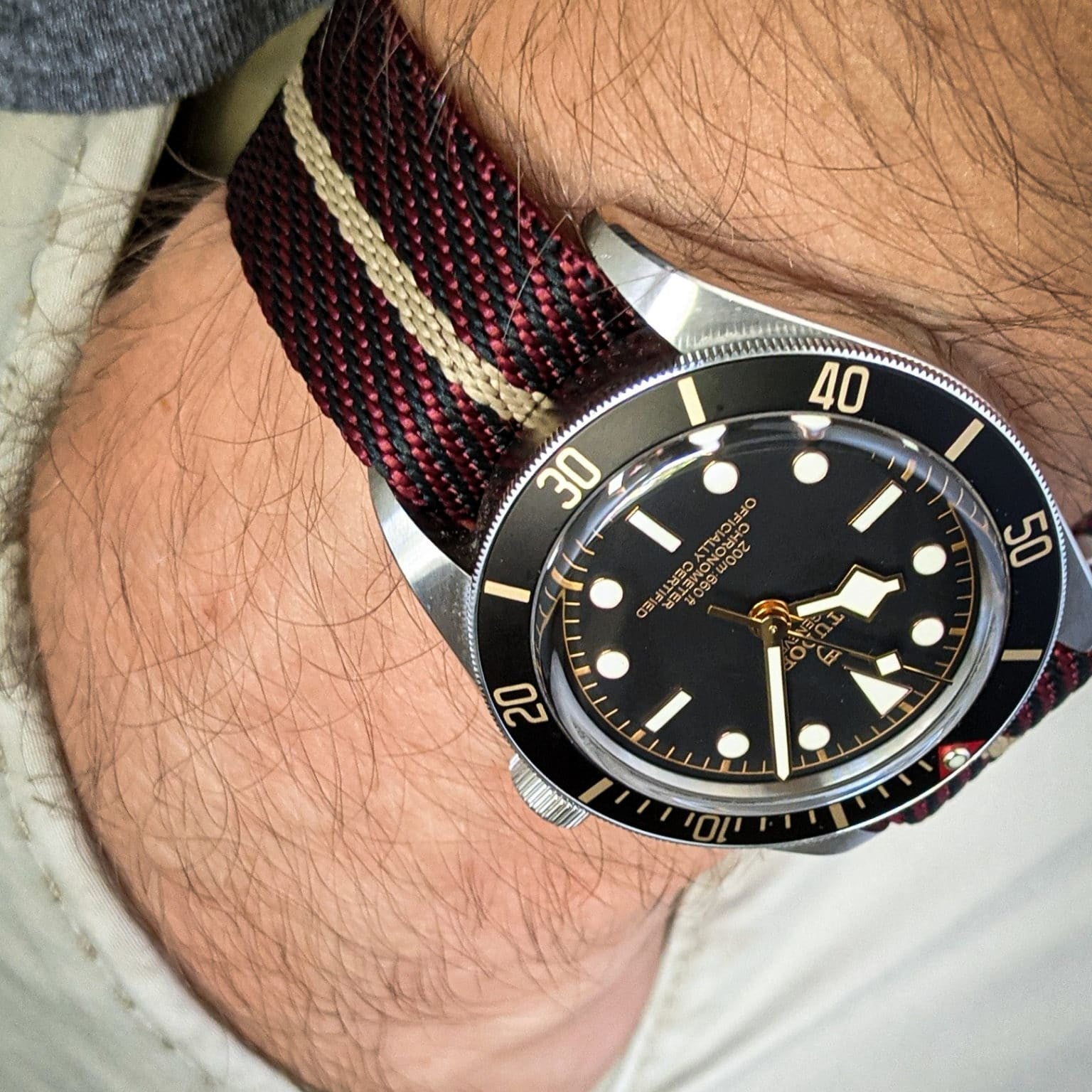 Woven Nylon Single Pass Strap - Burgundy, Black & Khaki - The Strap Tailor