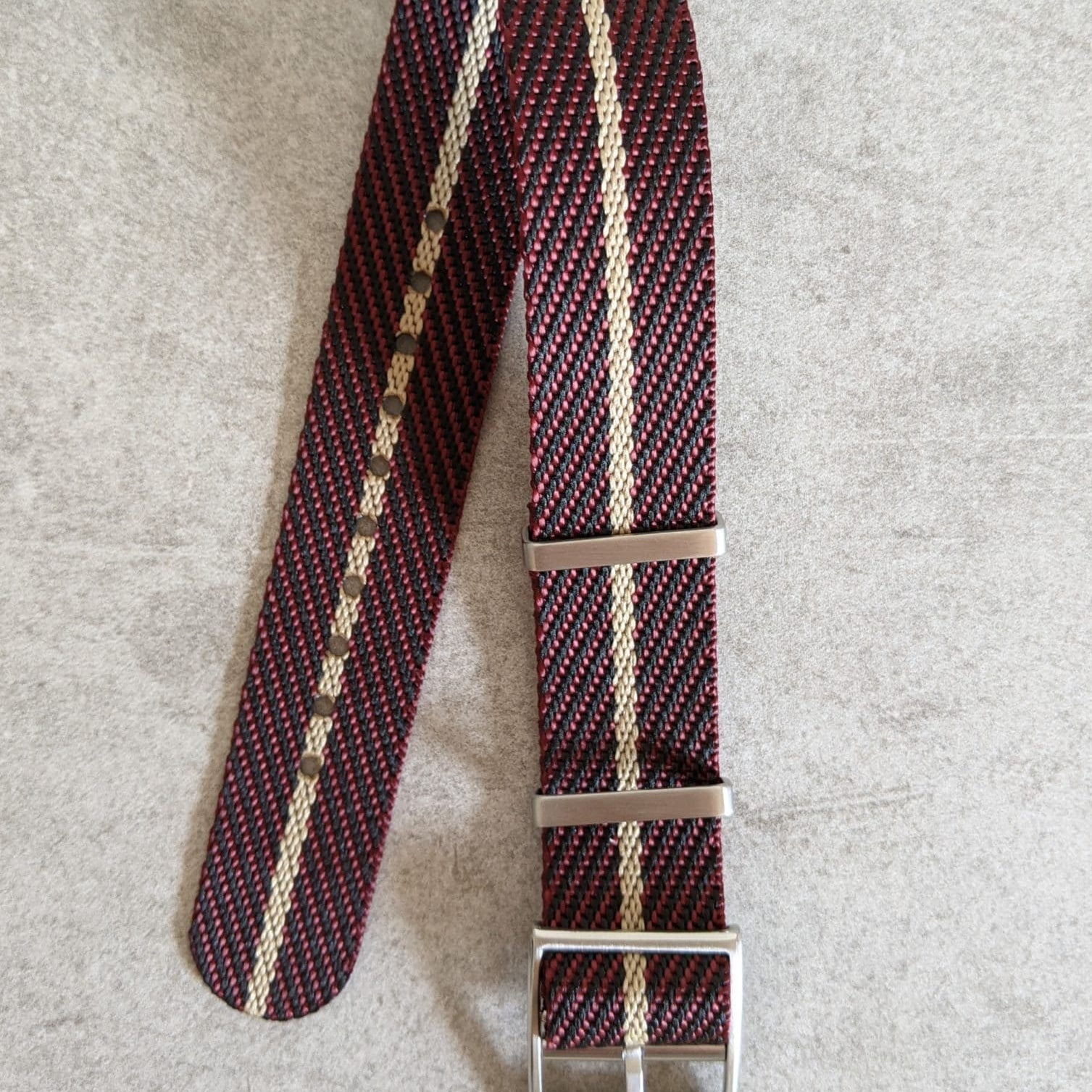 Woven Nylon Single Pass Strap - Burgundy, Black & Khaki - The Strap Tailor