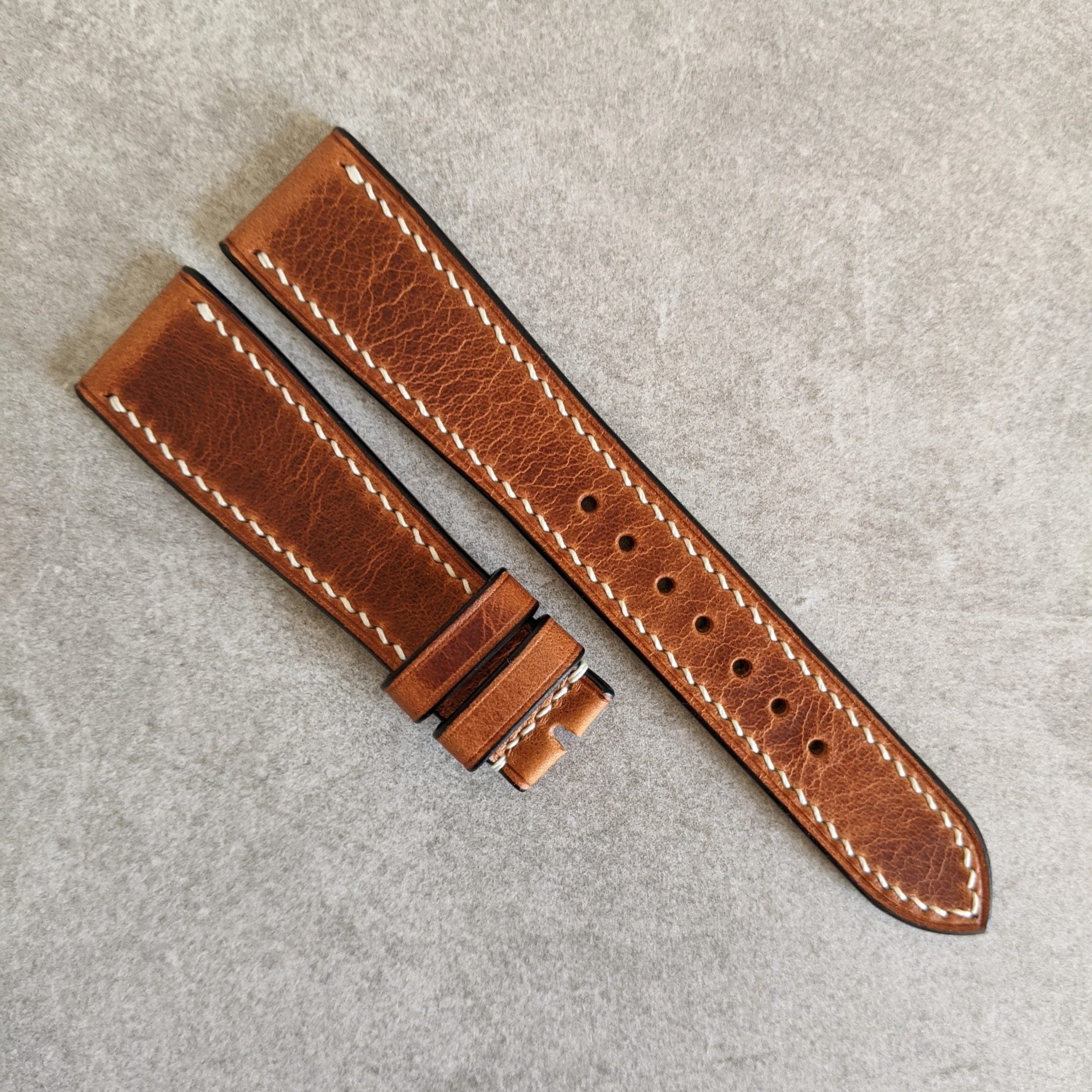 Badalassi Wax Strap Contrast Stitch - Tan Brown - The Strap Tailor