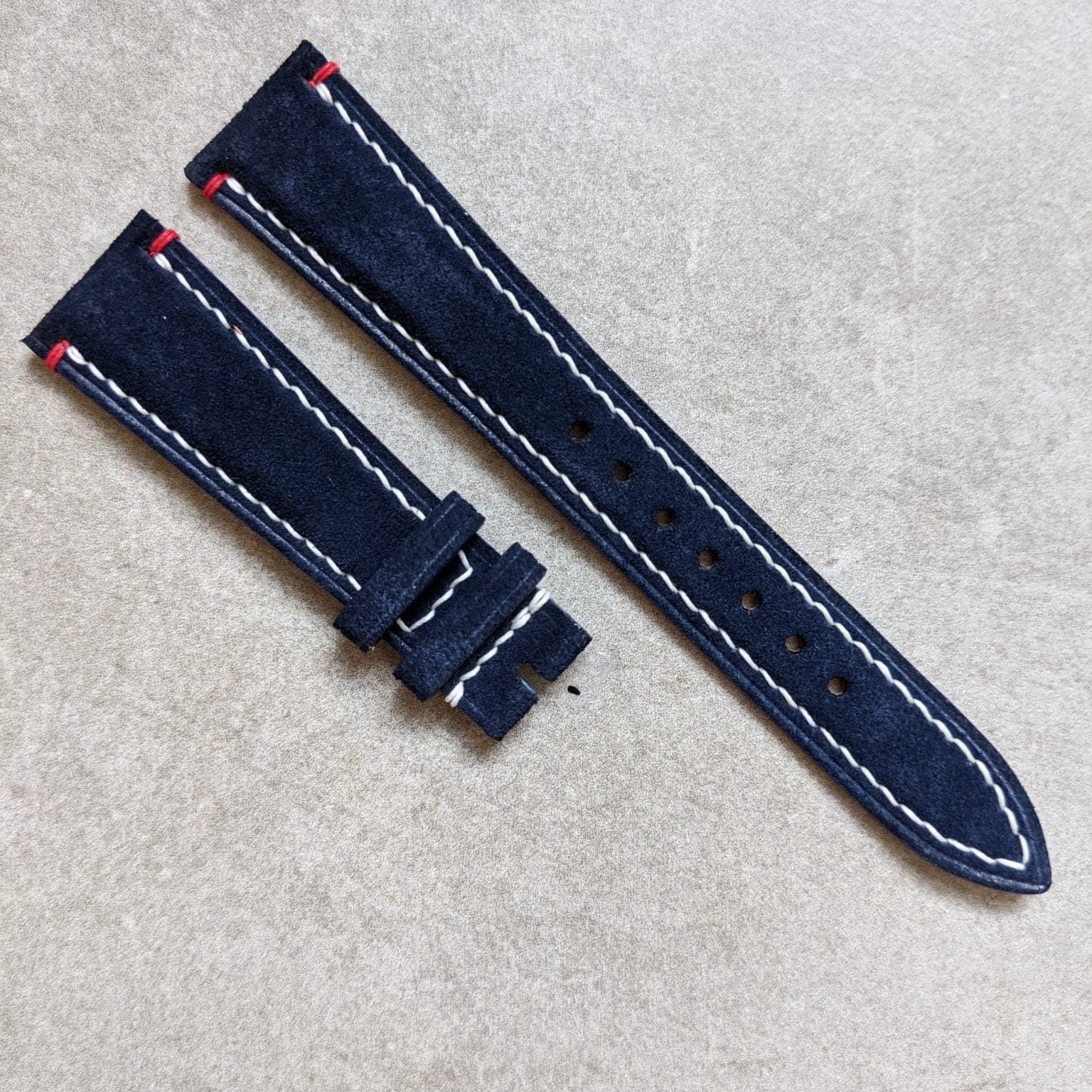 Premium Suede Strap - Navy Blue & Accent Red - The Strap Tailor