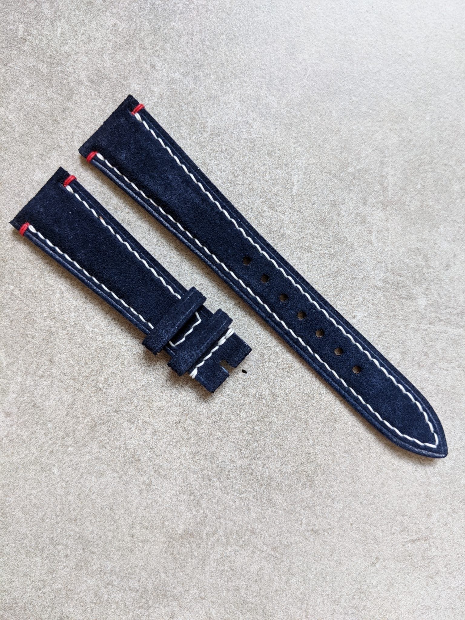Premium Suede Strap - Navy Blue & Accent Red - The Strap Tailor