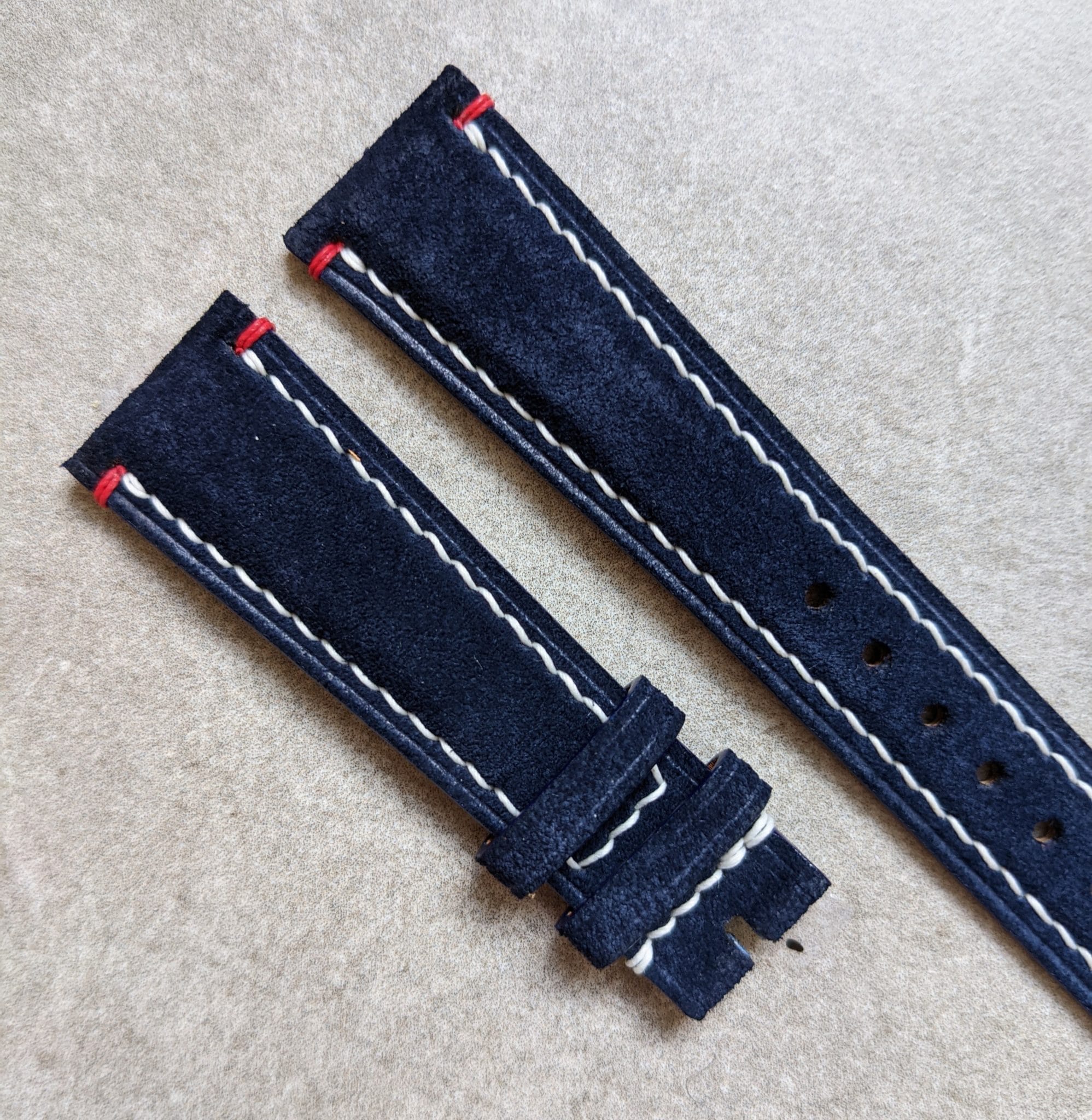 Premium Suede Strap - Navy Blue & Accent Red - The Strap Tailor