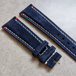 Premium Suede Strap - Navy Blue & Accent Red - The Strap Tailor