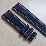 Premium Suede Strap - Navy Blue & Accent Red - The Strap Tailor