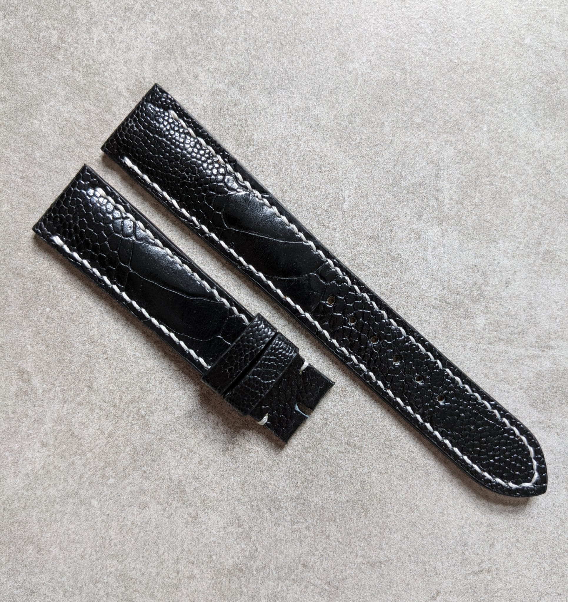 Ostrich Shin Watch Strap - Black & White - The Strap Tailor