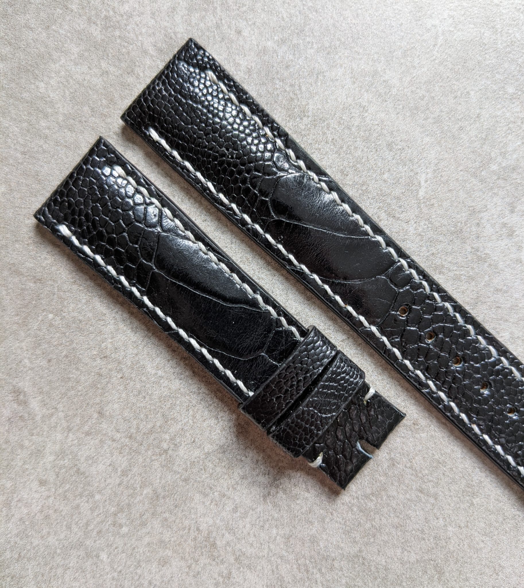 Ostrich Shin Watch Strap - Black & White - The Strap Tailor