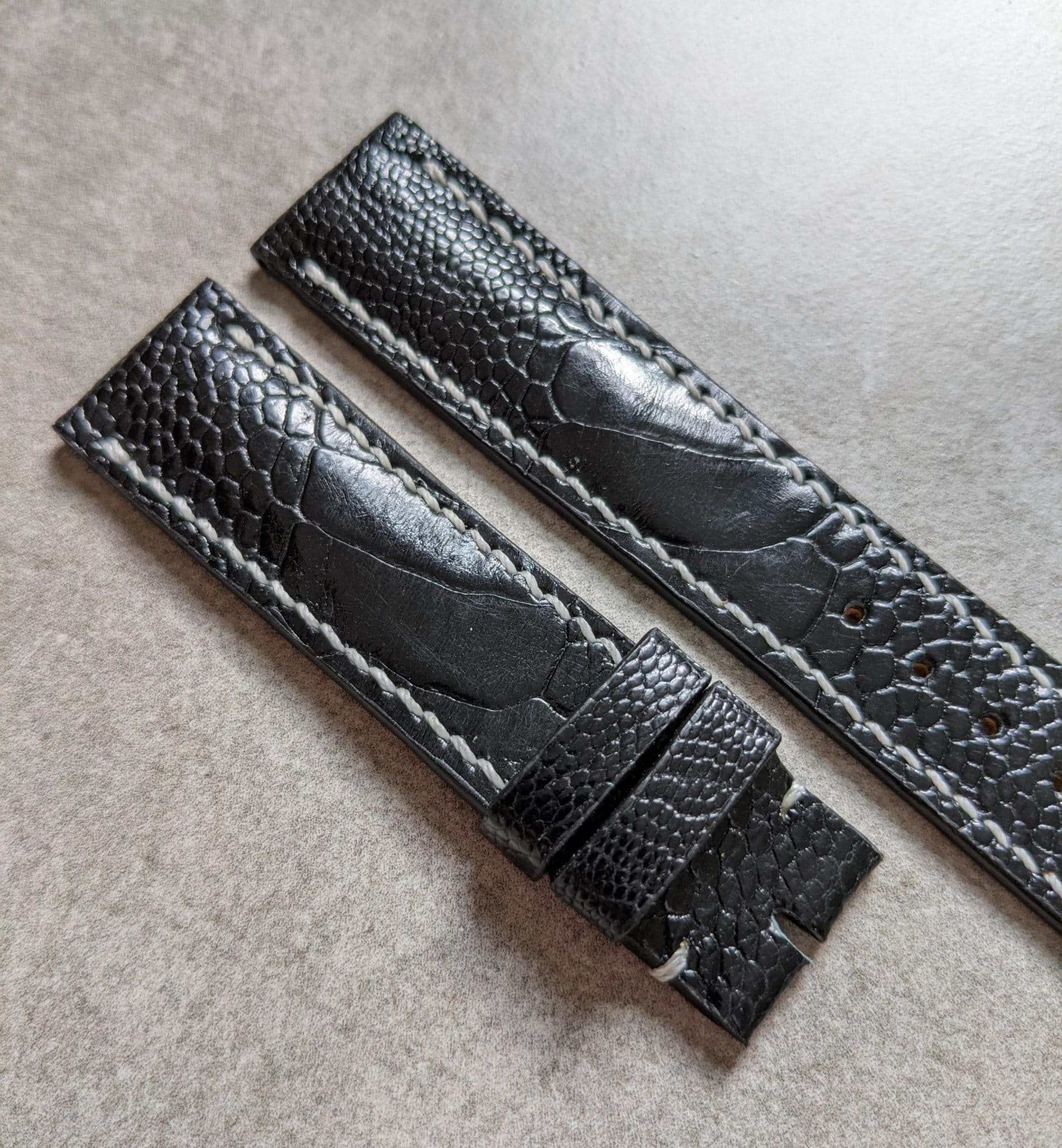 Ostrich Shin Watch Strap - Black & White - The Strap Tailor