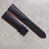 Pueblo Calfskin Strap - Dark Blue & Red Rally Strap - The Strap Tailor