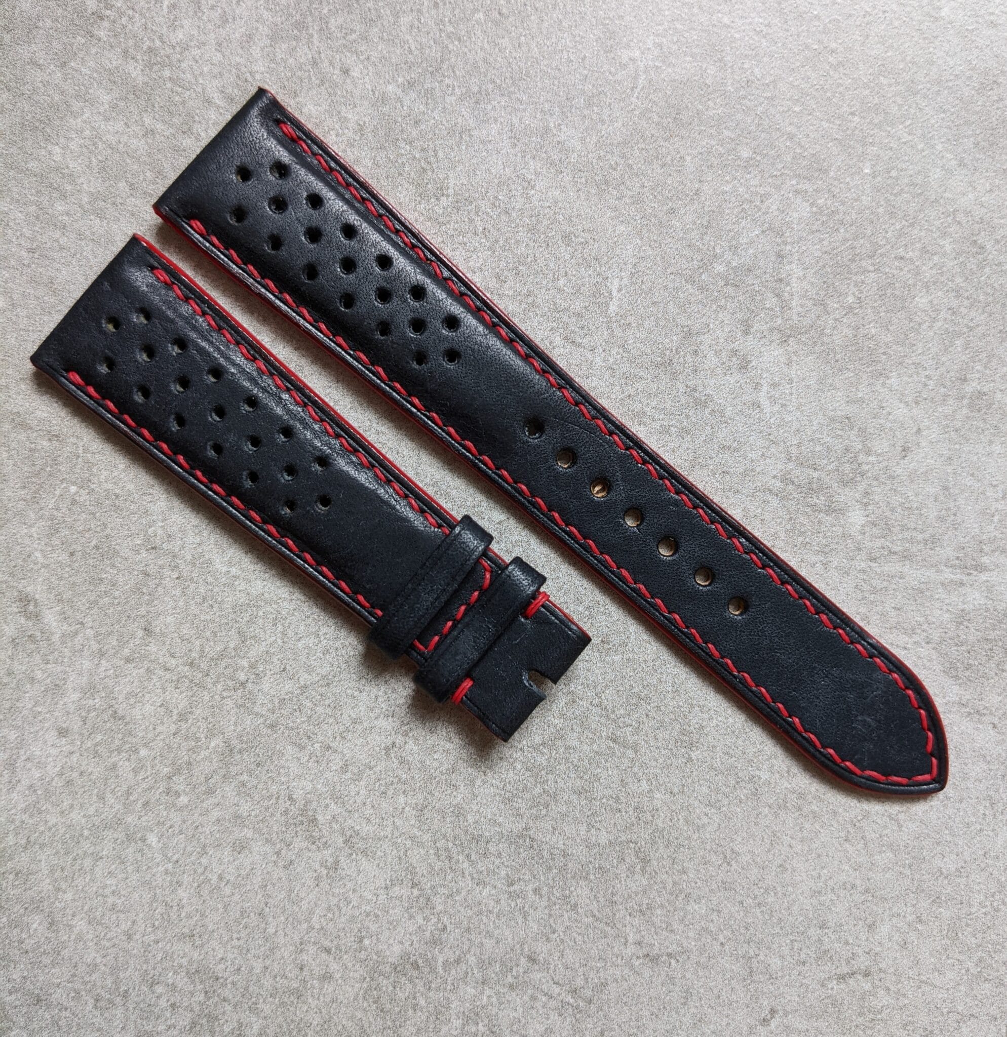 Pueblo Calfskin Strap - Dark Blue & Red Rally Strap - The Strap Tailor