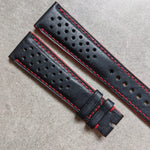 Pueblo Calfskin Strap - Dark Blue & Red Rally Strap - The Strap Tailor
