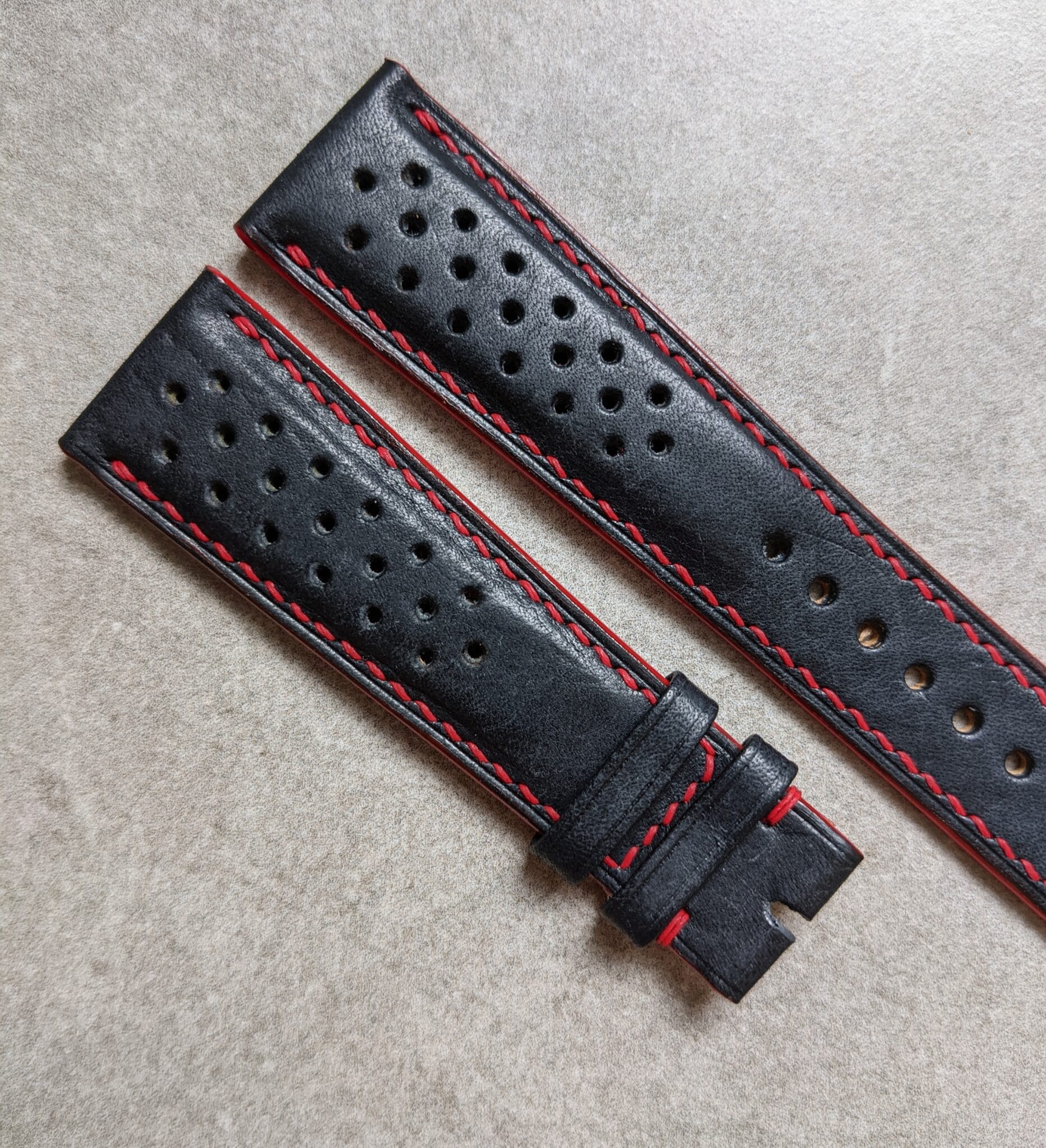 Pueblo Calfskin Strap - Dark Blue & Red Rally Strap - The Strap Tailor