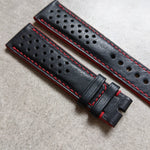 Pueblo Calfskin Strap - Dark Blue & Red Rally Strap - The Strap Tailor