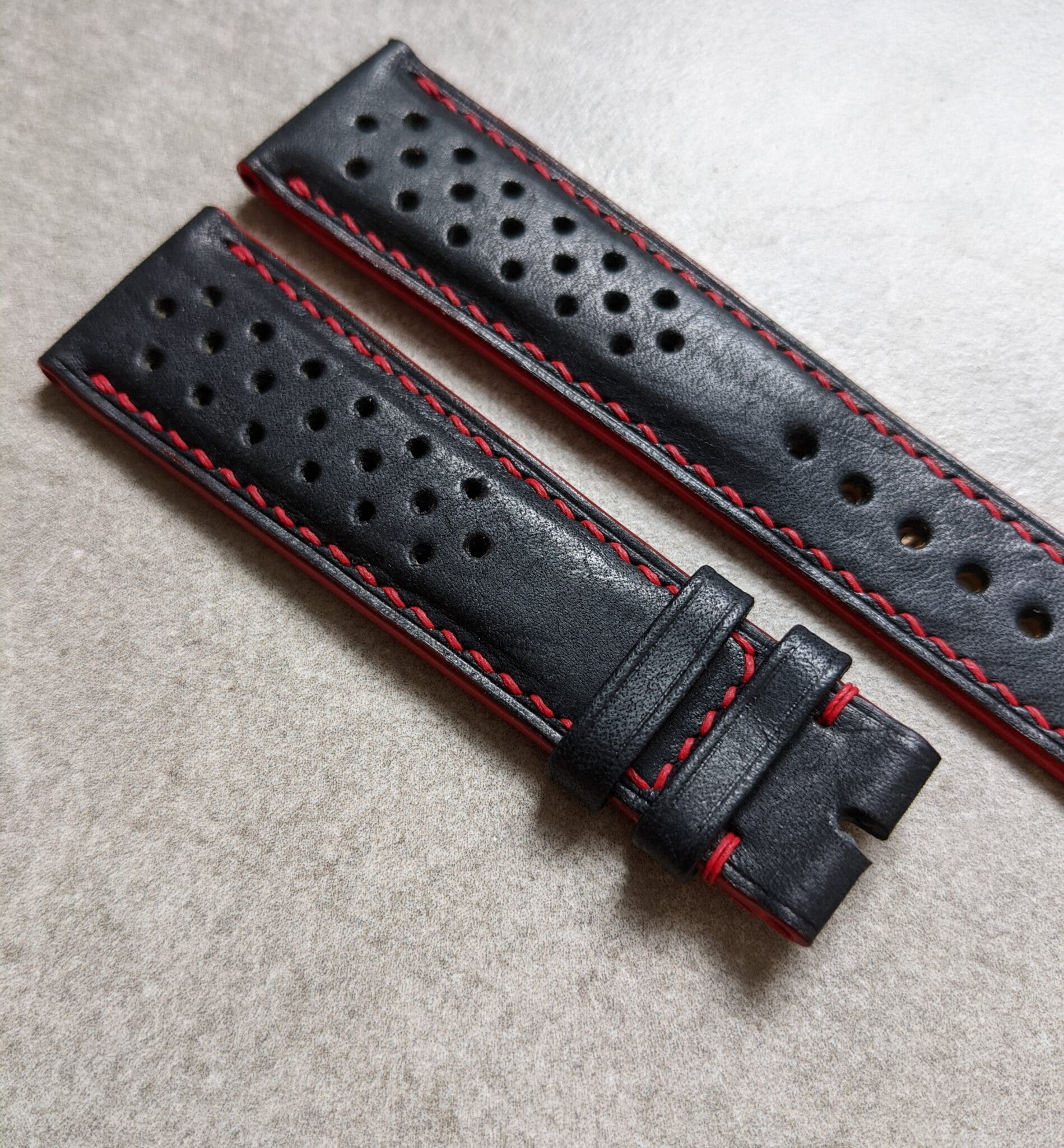 Pueblo Calfskin Strap - Dark Blue & Red Rally Strap - The Strap Tailor
