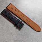 Pueblo Calfskin Strap - Dark Blue & Red Rally Strap - The Strap Tailor