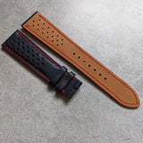Pueblo Calfskin Strap - Dark Blue & Red Rally Strap - The Strap Tailor