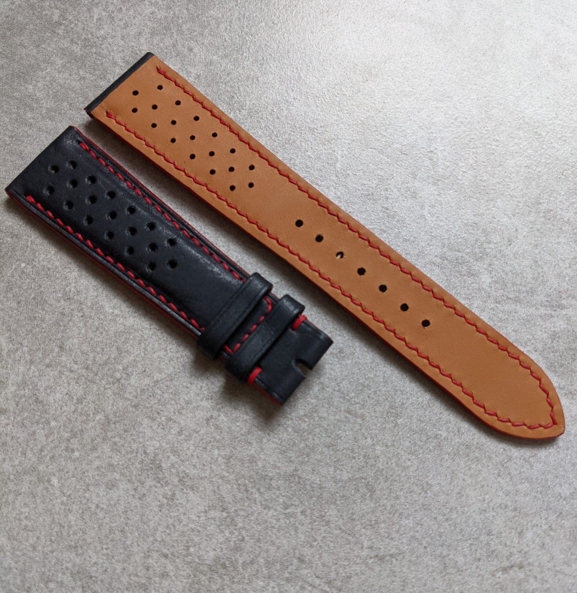 Pueblo Calfskin Strap - Dark Blue & Red Rally Strap - The Strap Tailor
