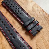 Pueblo Calfskin Strap - Dark Blue & Red Rally Strap - The Strap Tailor