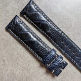 Ostrich Shin Watch Strap - Midnight Blue & Cream - The Strap Tailor
