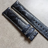 Ostrich Shin Watch Strap - Midnight Blue & Cream - The Strap Tailor