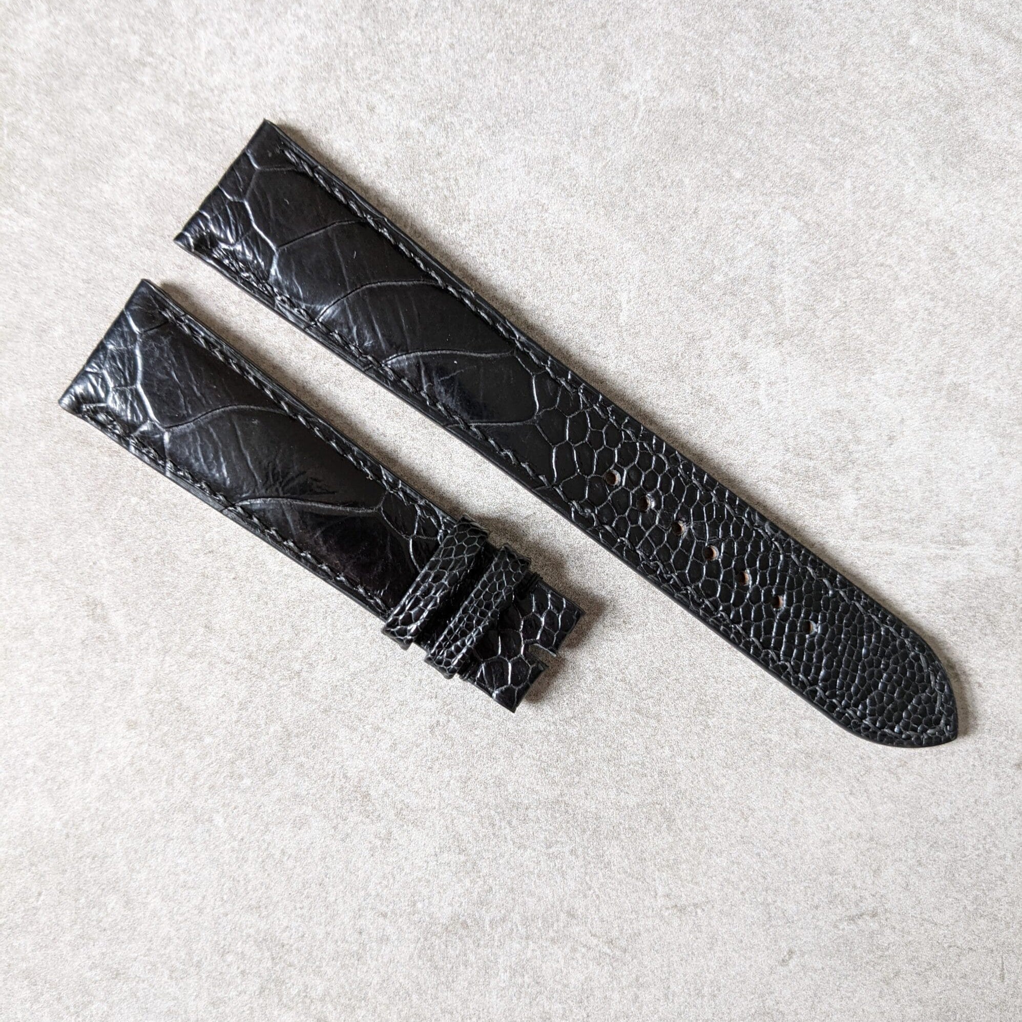 Ostrich Shin Watch Strap - Dark Black - The Strap Tailor