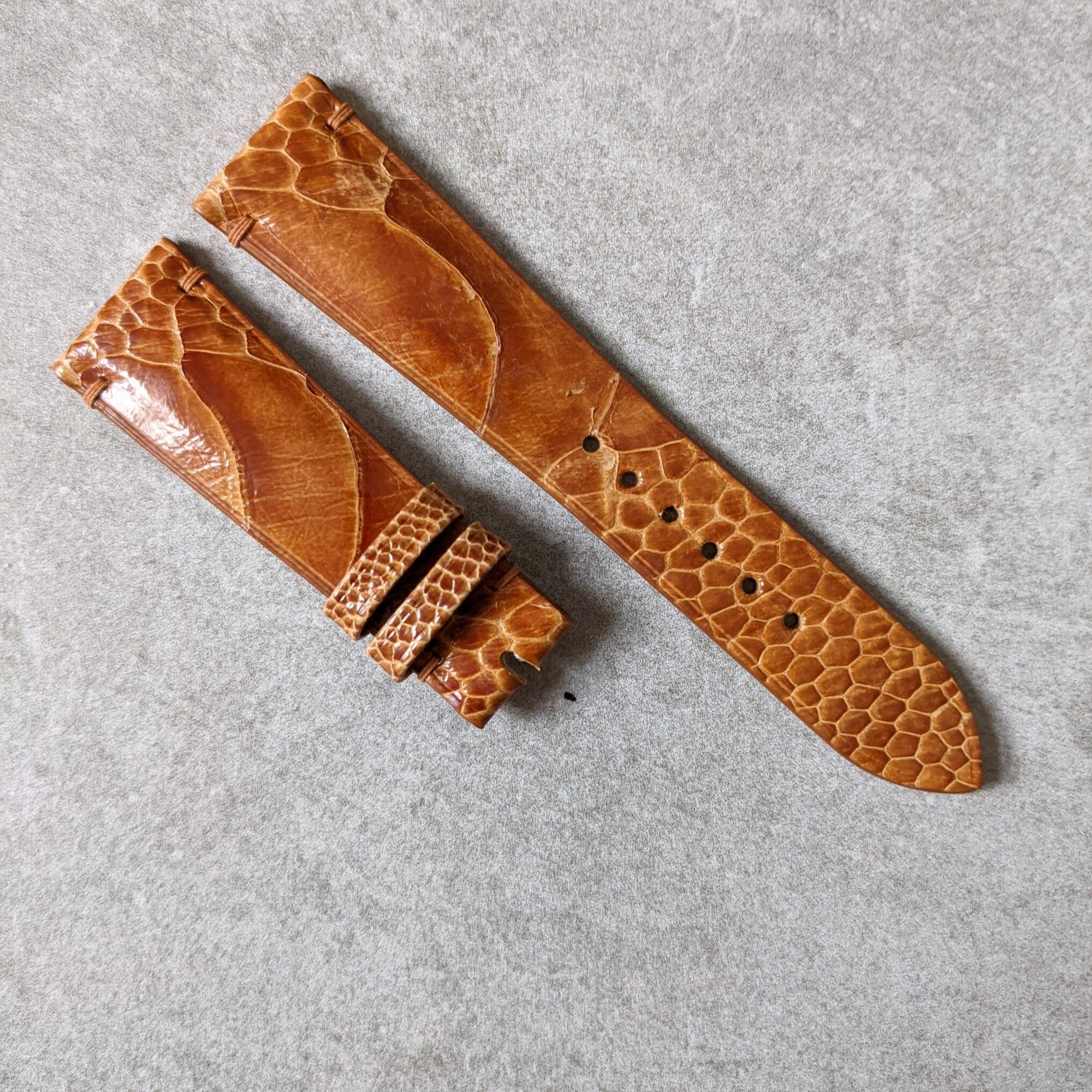 Ostrich Shin Watch Strap - Minimal Stitch - Honey Brown - The Strap Tailor