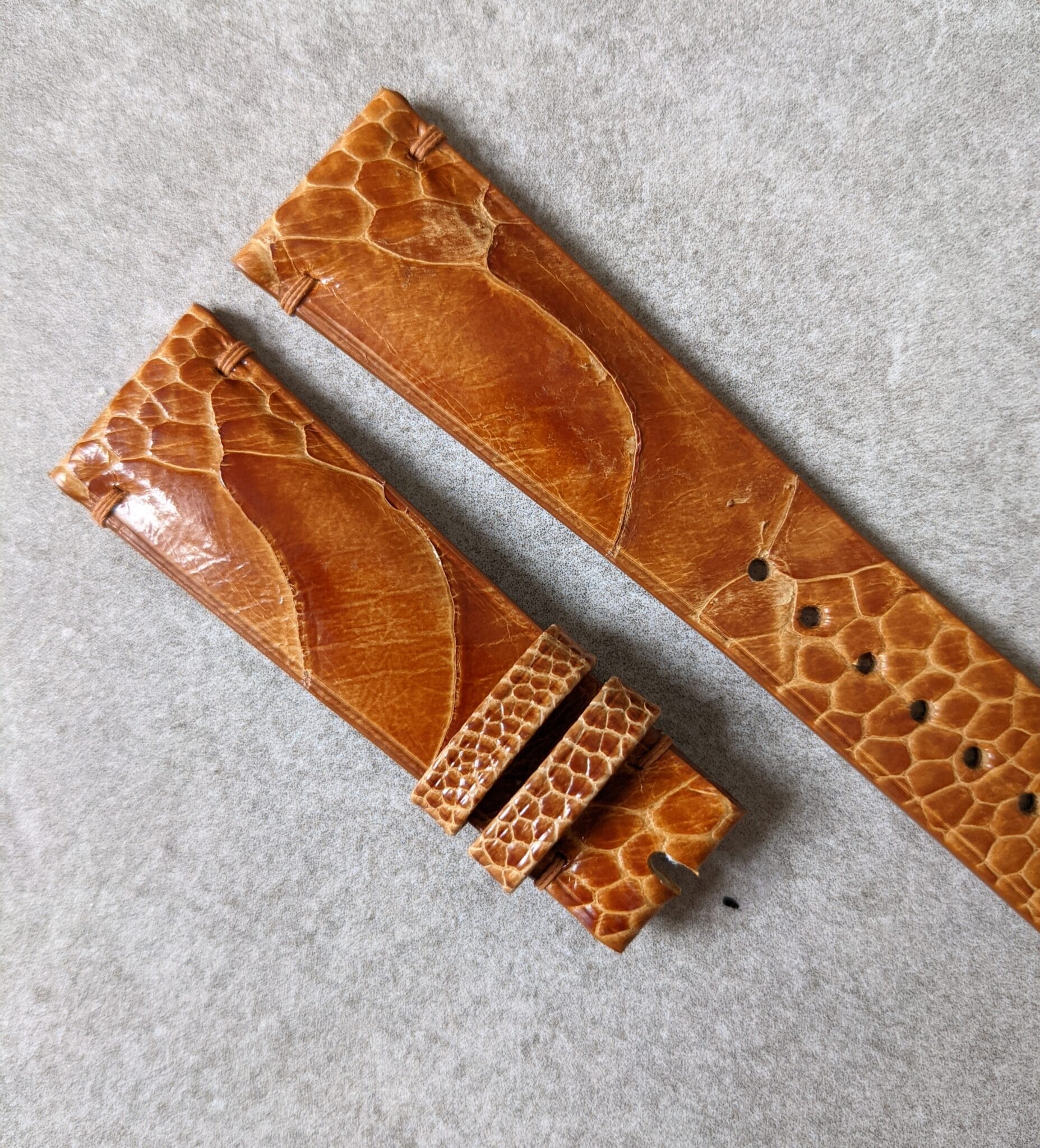 Ostrich Shin Watch Strap - Minimal Stitch - Honey Brown - The Strap Tailor