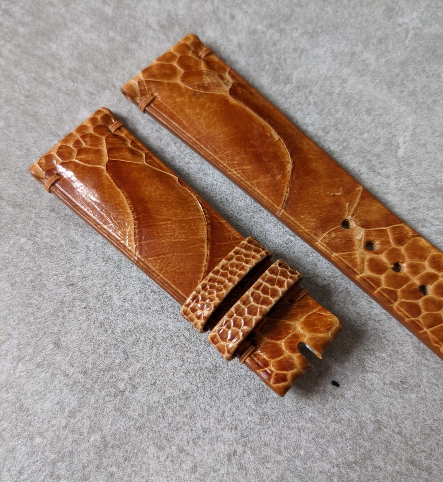 Ostrich Shin Watch Strap - Minimal Stitch - Honey Brown - The Strap Tailor