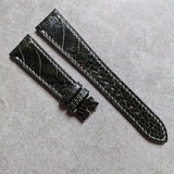 Ostrich Shin Watch Strap - Myrtle Olive W/Cream Stitching
