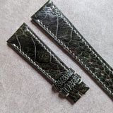 Ostrich Shin Watch Strap - Myrtle Olive W/Cream Stitching