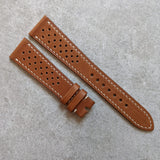 Barenia Rally Calfskin Watch Strap - Mid Brown w/cream stitching