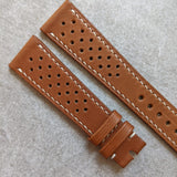 Barenia Rally Calfskin Watch Strap - Mid Brown w/cream stitching