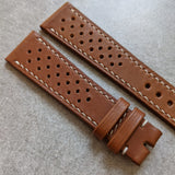 Barenia Rally Calfskin Watch Strap - Mid Brown w/cream stitching