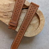 Barenia Rally Calfskin Watch Strap - Mid Brown w/cream stitching