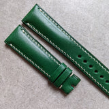 Buttero Classic Padded Calfskin Strap - Green W/Cream stitching