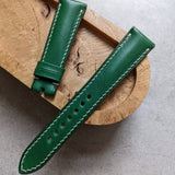 Buttero Classic Padded Calfskin Strap - Green W/Cream stitching