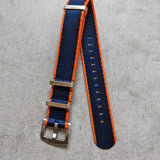 Premium Fabric Watch Strap - Navy Blue W/Orange Piping
