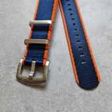 Premium Fabric Watch Strap - Navy Blue W/Orange Piping