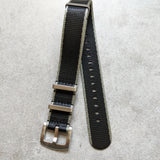Premium Fabric Watch Strap - Black W/Grey Piping