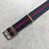 Woven Nylon Single Pass Strap - Navy Blue & Red