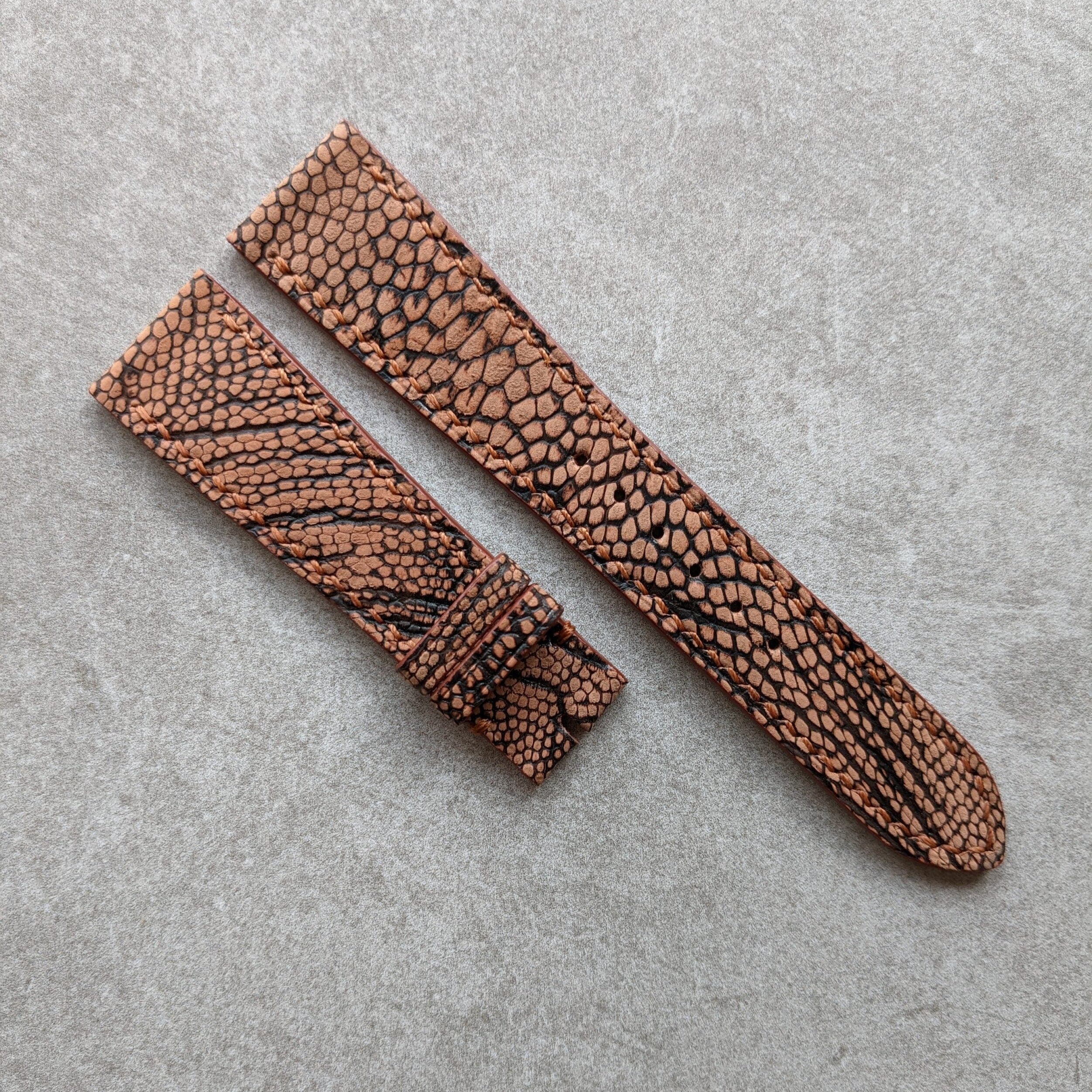 Stonewash Ostrich Flat Strap - Cognac - The Strap Tailor
